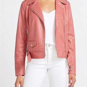 Express Women's Coral Faux Leather Moto Jacket